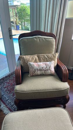 Rattan armchair and footstool