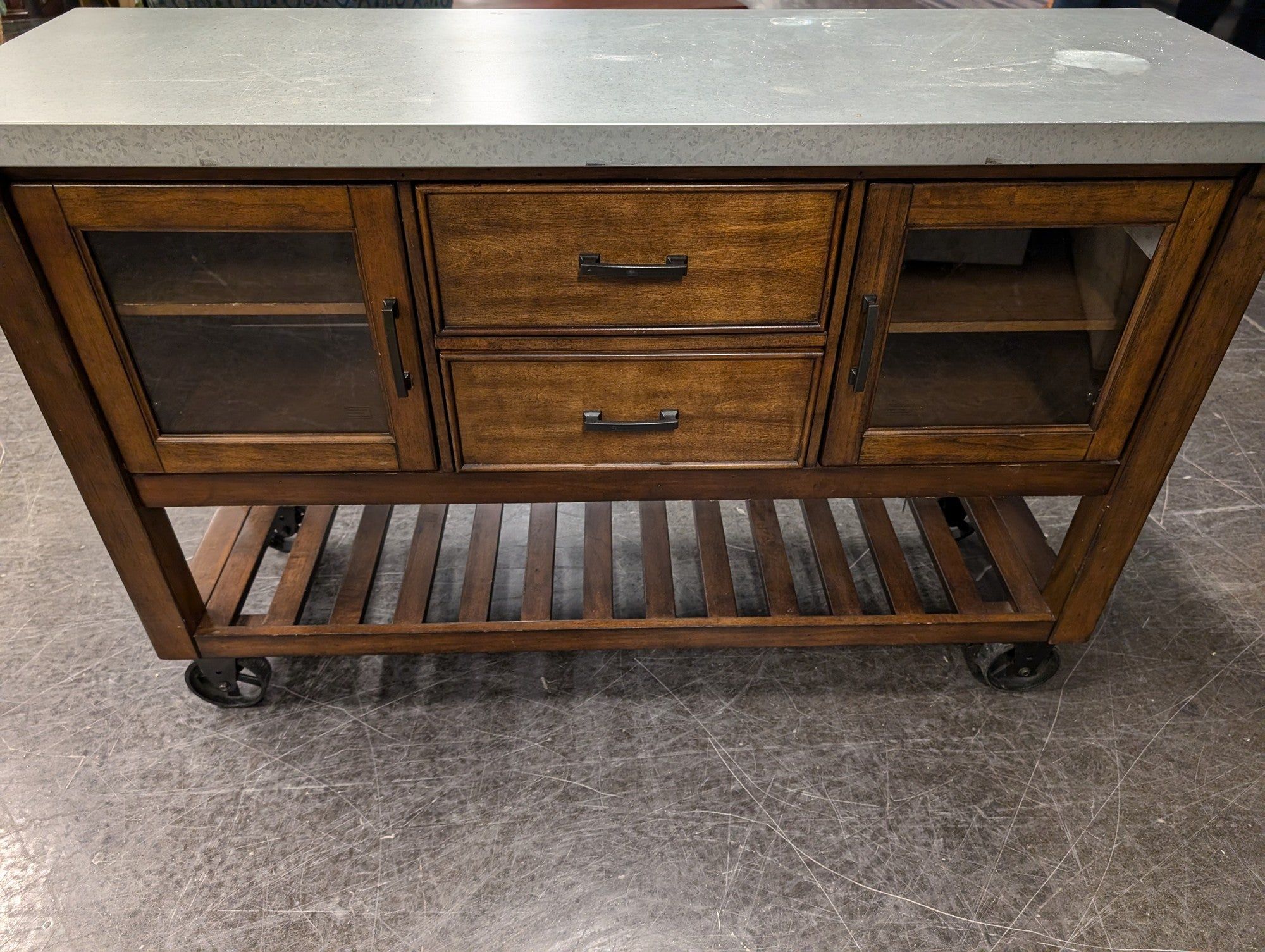 Versatile Wood Kitchen Island Cart with Grey Countertop