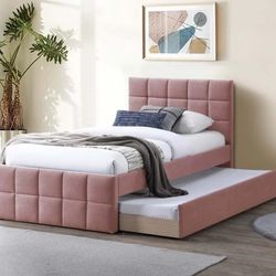Twin Twin Size Pink Trundle Bed With Ortho Mattress 