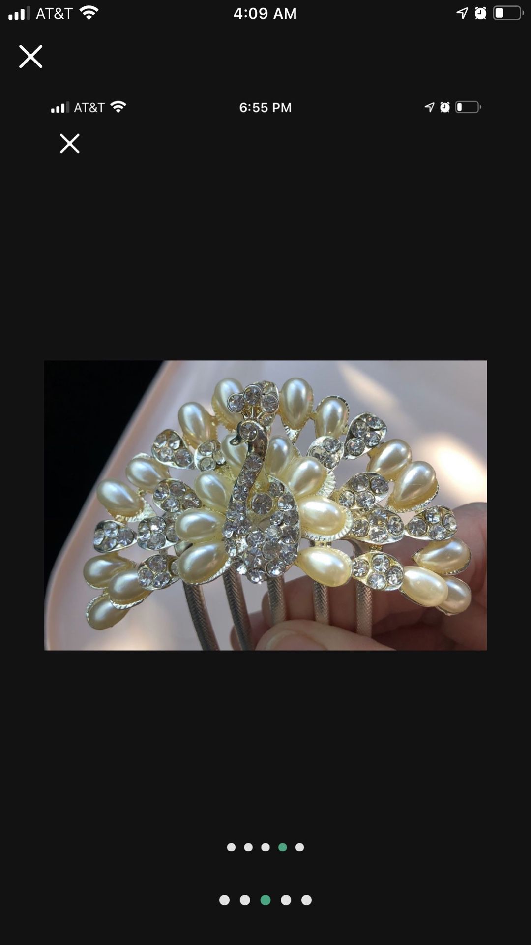 3 Inch Wide Ornate Hair Comb Faux Pearls Rhinestones Silver Tone Peacock Lovely Wedding Updo 