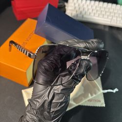 Louis Vuitton Silver/black Frame, Dark Purple Lense Glasses For Men