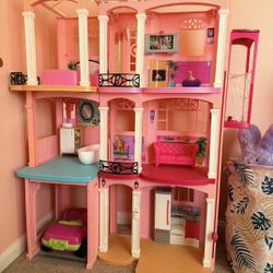 Mattel Barbie 3 Story Pink Furnished Doll Town house Dreamhouse Townhouse