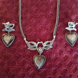 Vintage Peruvian 925 Sterling Silver Birds Necklace And  Earrings