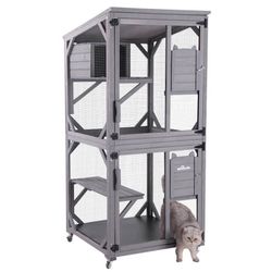 Aivituvin Outdoor Cat Catio AIR22, Cat House for 2–3 Cats, Connects to Window or Cat Door