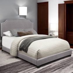 New King Size Light Grey Upholstered Bed