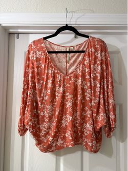 Lauren Conrad Orange White Flower Gypsy Blouse Smock Top