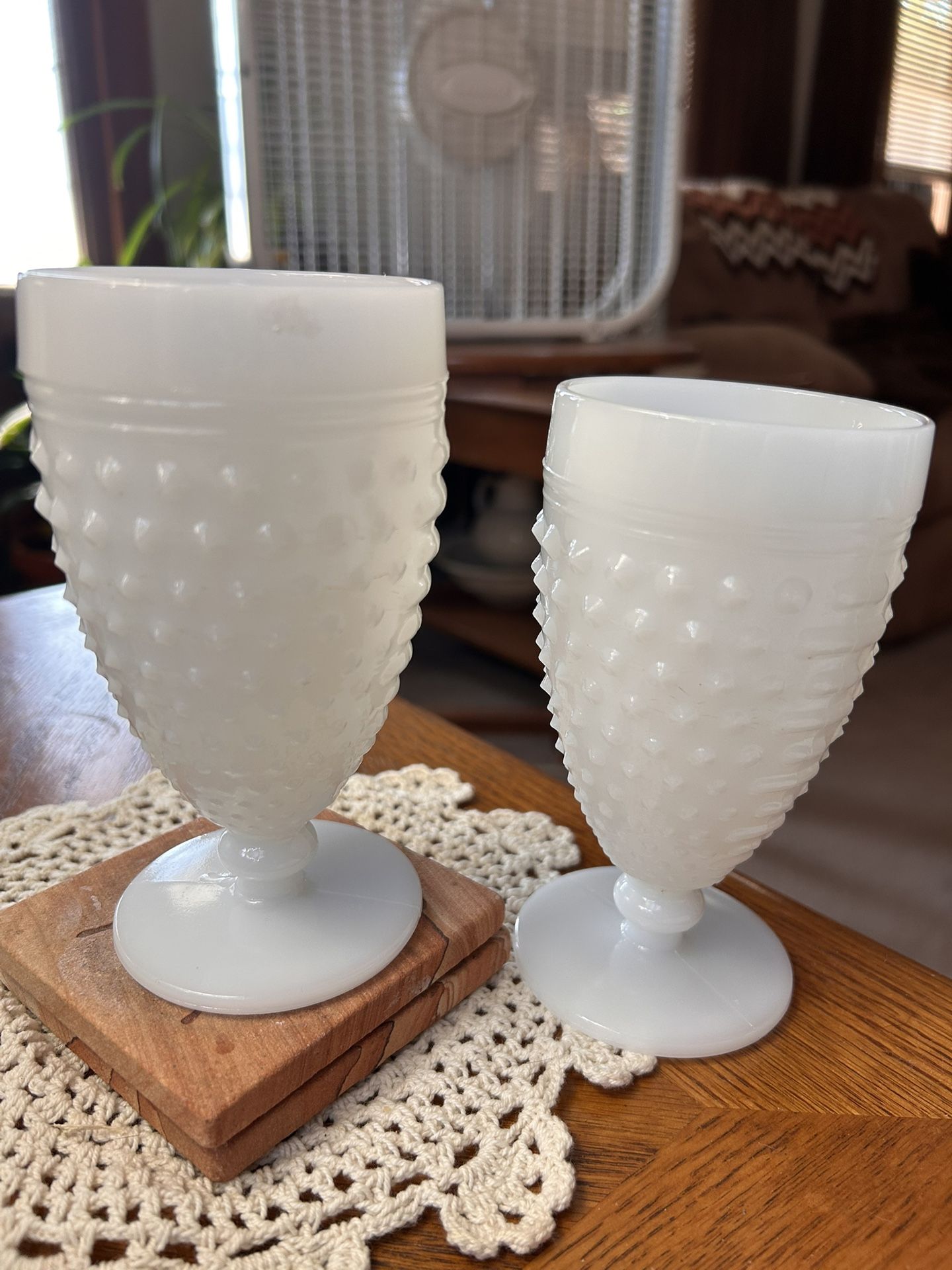 VINTAGE Anchor Hocking Hobnail Milk Glass Pedestal Dessert Tall Cup Wine Goblets