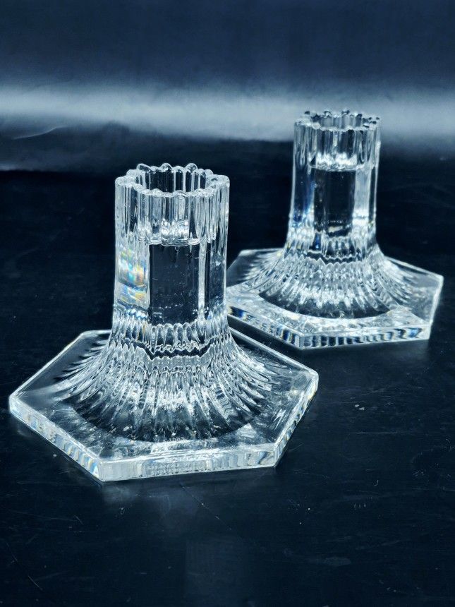 Tiffany & Co Crystal Art Glass Candlestick Holders