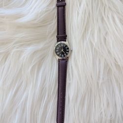 Vintage Calvin Hill Womens Watch Black Face Purple Band Silver Tone NEW