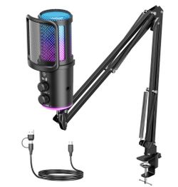 RGB USB Gaming Microphone Kit with Boom Arm – Plug & Play