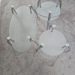 3 Piece Chrome & Glass Coffee Table Set 