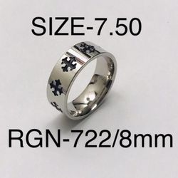 Stainless Steel Silver Cross Carved Ring Band: Size-7.50/RGN-722