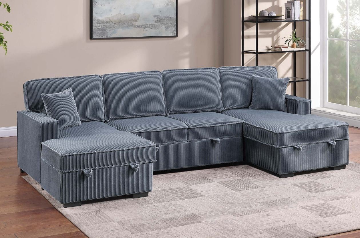 3-Piece Convertible Sectional Sleeper Sofa & 2 Chaise Storage
