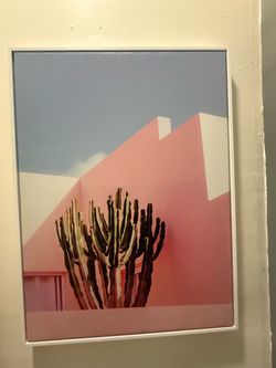 Large Framed Palm Springs Cactus Wall Art – Pink Desert Modern Print