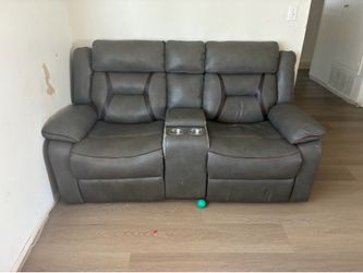 Gray Reclining Loveseat with Center Console