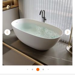 Moray 65 in. x 31.5 in. Solid Surface Stone Resin Flat Bottom Freestanding Thin-Edge Soaking Bathtub in Matte White