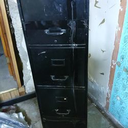 Vintage Four (4) Drawer Black Metal File Cabinet - Home or Business Use