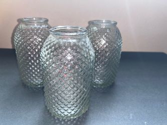 Set of 3 Smoked Glass Diamond-Cut Vases