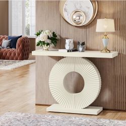 Tribesigns Mesa consola moderna con base geométrica, mesa de entrada de madera de 40 pulgadas, mesa de sofá estrecha y larga, mesa decorativa contempo