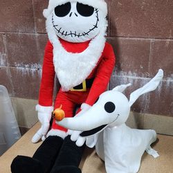 Disney Nightmare Before Christmas Santa Jack Skellington And Zero Mega Plush Toys