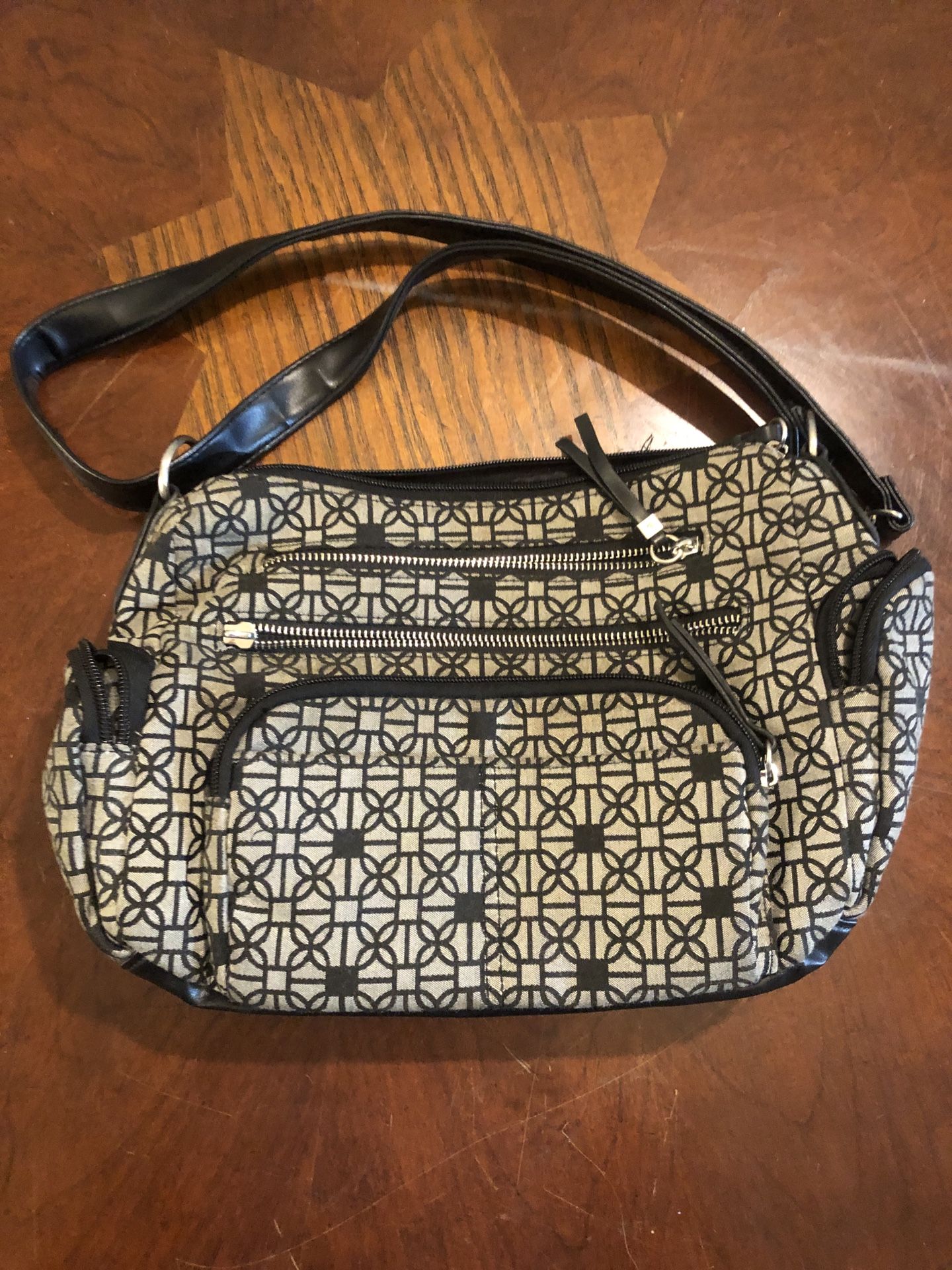Time and Tru Multi Compartment Kam Hobo Bag Grey Jacquard