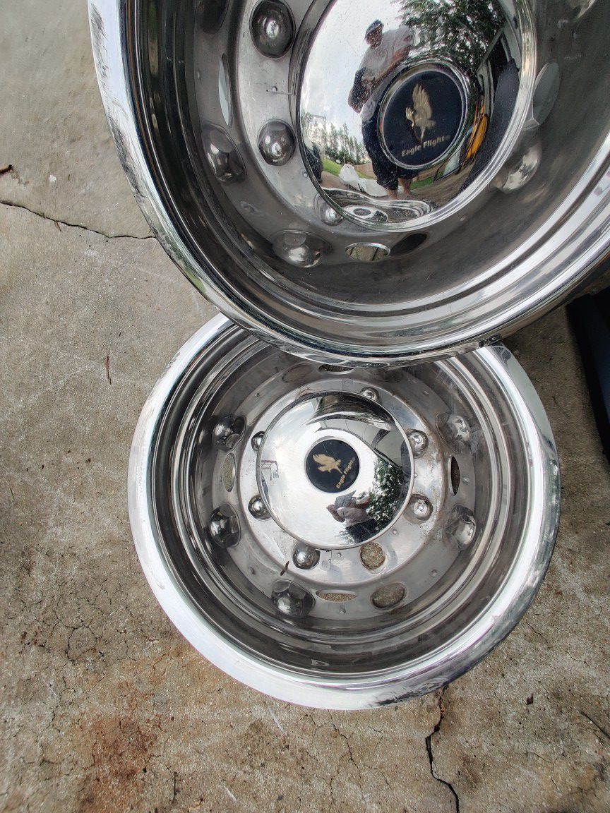 Ford E350 E450 RV Motorhome 16" 92-07 Stainless Dually Wheel Hubcaps BOLT ON