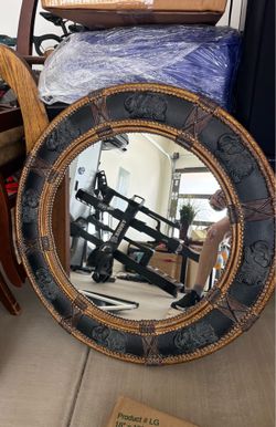 Round Mirror with Elephant trim