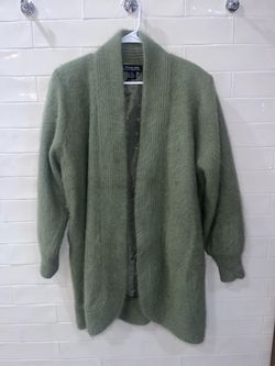 Vintage Venesha Sage Green Fuzzy Angora Cardigan Sweater Jacket 90's