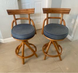 Vintage Bent Rattan/Bamboo Bar Stools - Pair
