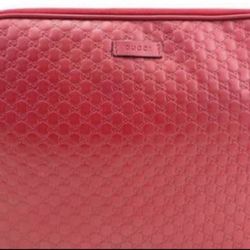 GUCCI Guccissima Zip Wristlet Leather Pouch Clutch Red