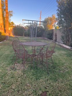 2 Solid Iron Patio Dining Sets– Round Mesh Table & 4 Chairs