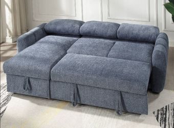 Brand New Blue Super Plush Sectional Sofa Storage Sleeper