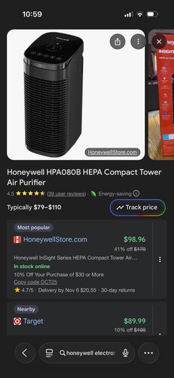 Honeywell HPA080B HEPA Compact Tower Air Purifier