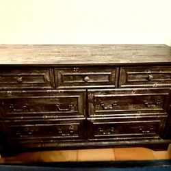 7 Drawer Dresser Farmhouse Rustic Dark Grey/Brown