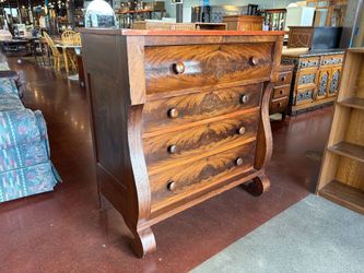 American Empire Style Curved 5-Drawer Tallboy Dresser