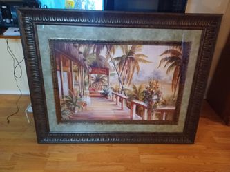 Large double framed beach painting with matting