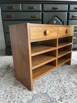 sturdy desktop organizer with two drawers and six slots