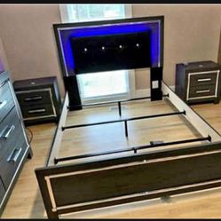 Lodanna Full LED Queen Panel Bed Frame | Bedroom ✨ Brand New ✨ Available Delivery 🚚 