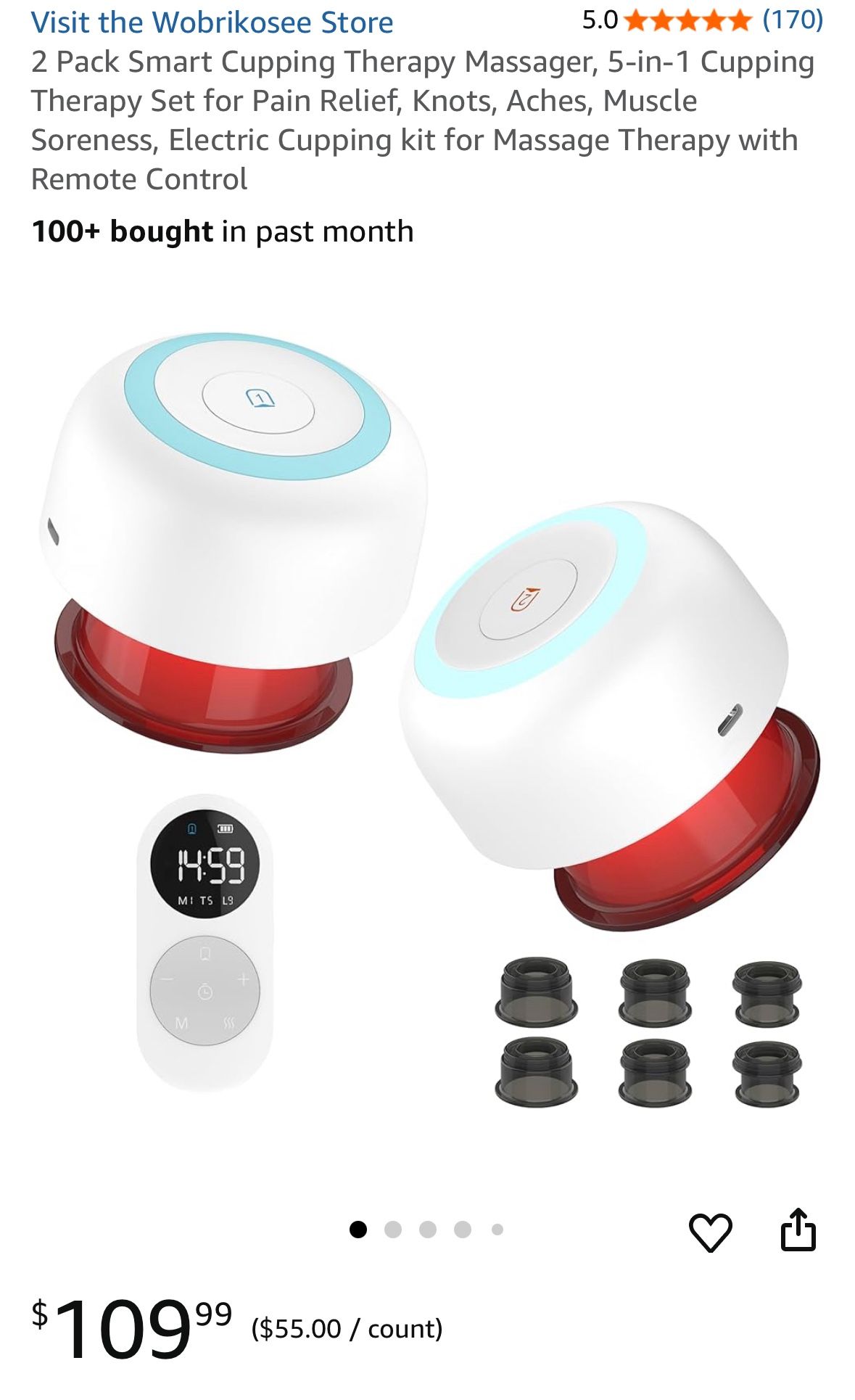 2 Pack Smart Cupping Therapy Massager, 5-in-1 Cupping Therapy Set for Pain Relief, Knots, Aches, Muscle Soreness, Electric Cupping kit for Massage The