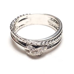 DAVID YURMAN Diamond X Crossover Sterling Silver Cable Ring