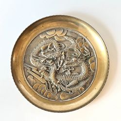 13 Round Plate Brass Twin Dragon