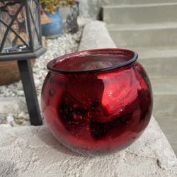 Frosted Red Glass Flower Pot