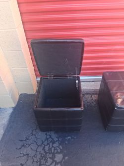 Dark Brown Faux Leather Storage Ottoman Set of 2