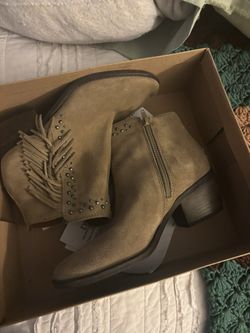 tan brown suede bootie heels tassels