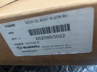 Subaru Genuine OEM Rear Quarter Window Glass RH