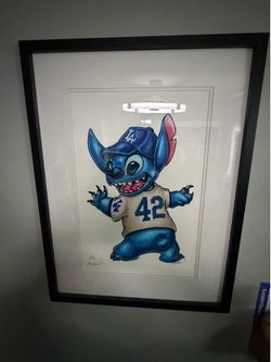 S. Preston Signed Limited Edition Framed Print - Disney Stitch Los Angeles Dodgers #42 - Rare 5/100