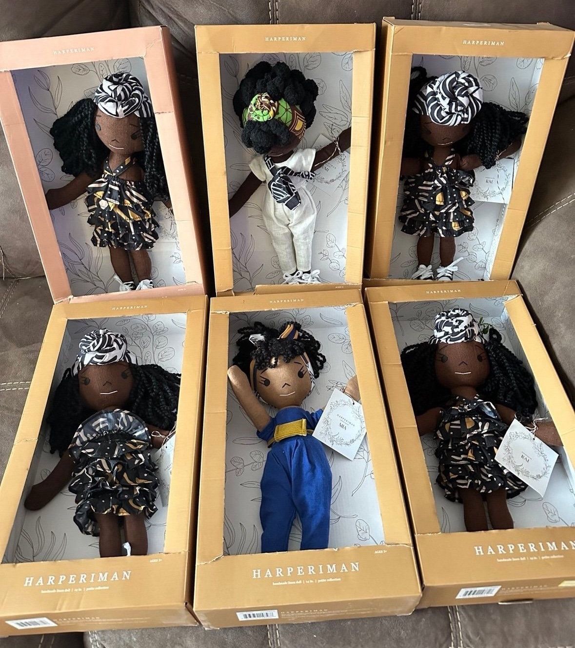 New Lot of 6 Harperiman handmade linen dolls  Some wear to boxes