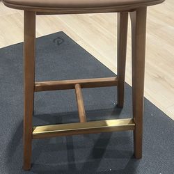 Plank+Beam Beryl Bar Height Stool - Mid-Century Modern Rubberwood Bar Stool with Faux Leather Seat, Metal