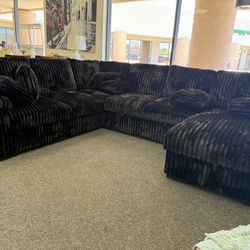 Black Corduroy Sectional Couch With Storage Chaise