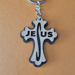 Wooden Jesus Cross Key Ring